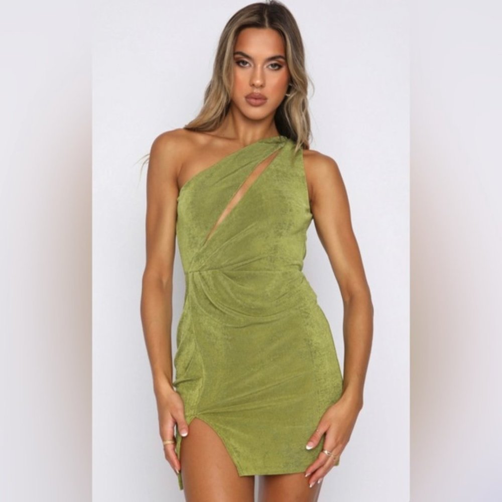 White Fox Dont Miss Out Mini Dress - Olive Size: S